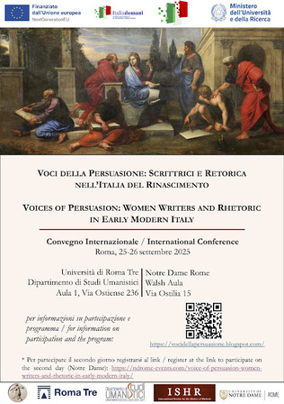 ISHR Announcement: ‚Voci della persuasione: Scrittrici e retorica nell’Italia del rinascimento / Voices of persuasion: Women Writers and Rhetoric in Early Modern Italy’